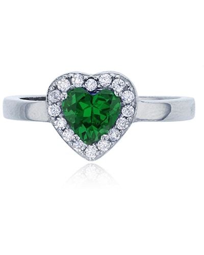 Macy's Red, Or Purple Heart Cubic Zirconia Halo Ring In Rhodium Plated Sterling Silver - Green