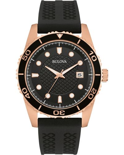 Bulova Men's Black Silicone Strap Watch 43mm 98b262
