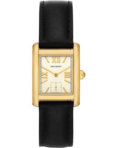 Tory Burch The Eleanor Leather Strap Watch - Black