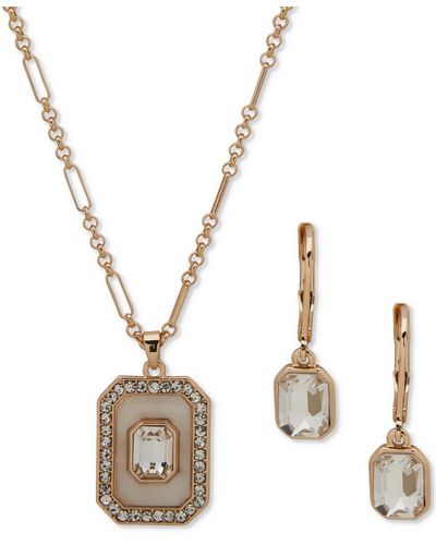 Anne Klein Silver-tone Emerald-cut Pendant Necklace & Earrings Set - Metallic