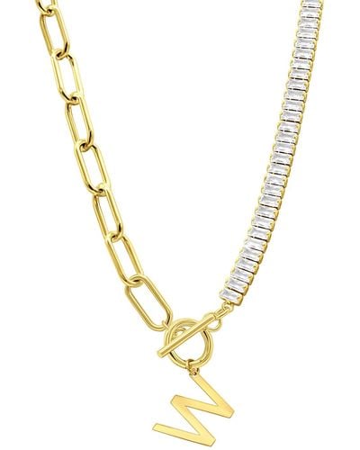 Adornia 14k Gold-plated Half Crystal And Half Paperclip Initial toggle Necklace - Metallic