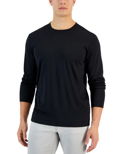 Alfani Alfatech Long Sleeve Crewneck T-shirt - Black