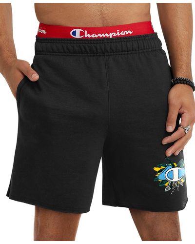 Champion Powerblend Standard-fit Logo-print 7" Fleece Shorts - Black