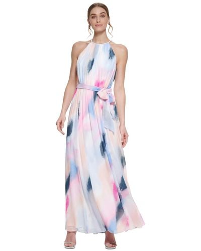 DKNY Printed Halter Gown - White