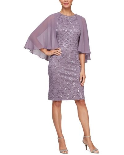 Sl Fashions Sl Fashion Sequin-lace Capelet-sleeve Dress - Purple