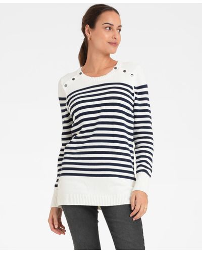 Seraphine Nautical Cotton Maternity And Nursing Sweater - White