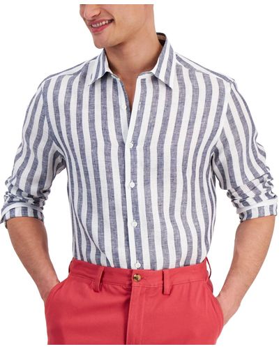 Club Room Alba Stripe Long-sleeve Linen Shirt - Red