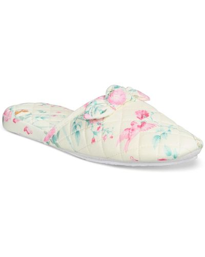 Charter Club Quilted Butterfly Floral Bow Slippers - White