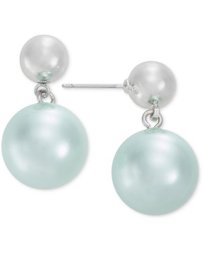 Charter Club Silver-tone Color Imitation Pearl Drop Earrings - Blue