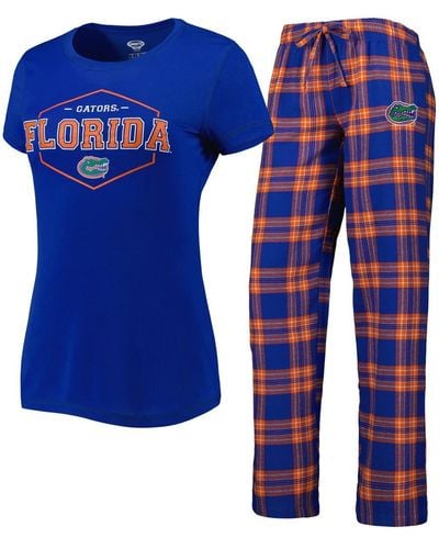 Concepts Sport Royal And Orange Florida Gators Badge T-shirt And Flannel Pants Sleep Set - Blue