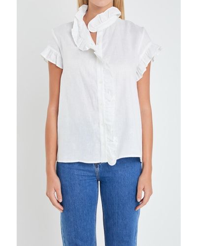 English Factory Linen Ruffle Shirt - White