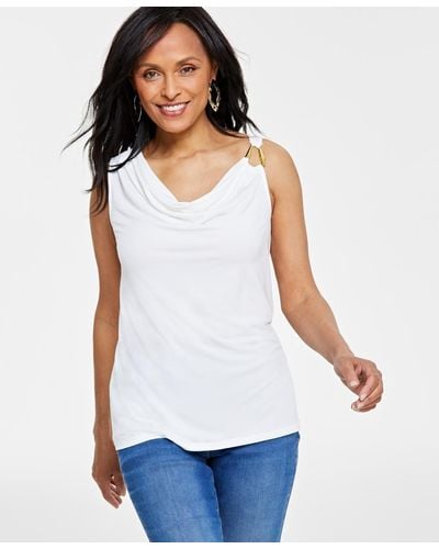 INC International Concepts O-ring Cowlneck Top - White