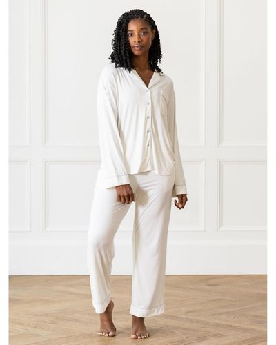 Cozy Earth Long Sleeve Stretch-knit Viscose From Bamboo Pajama Set - White