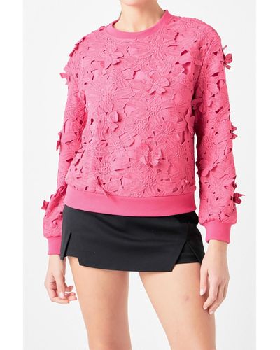 Endless Rose Floral Lace Sweatshirt - Pink