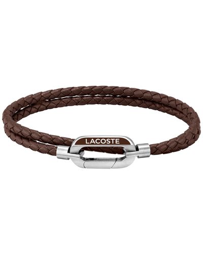 Lacoste Braided Leather Bracelet - Brown