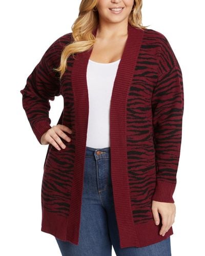 Jessica Simpson Trendy Plus Size Printed Open-front Cardigan - Red