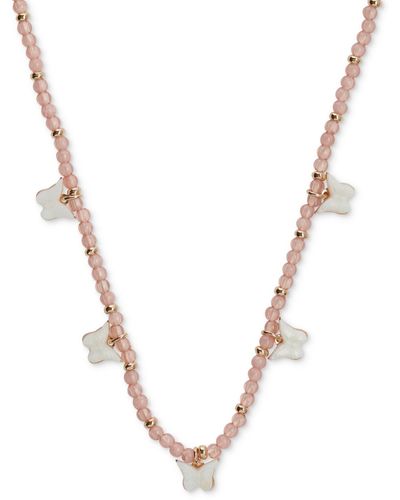 Lucky Brand Tone Mother-of-pearl Butterfly Charm Beaded Statement Necklace - Metallic