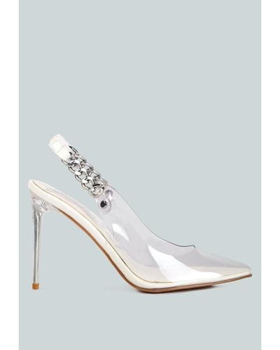 LONDON RAG Goddess Metallic Stiletto Heel Slingback Sandals - White