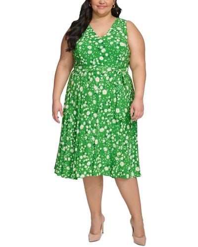 Tommy Hilfiger Plus Size Floral-print Fit & Flare Dress - Green