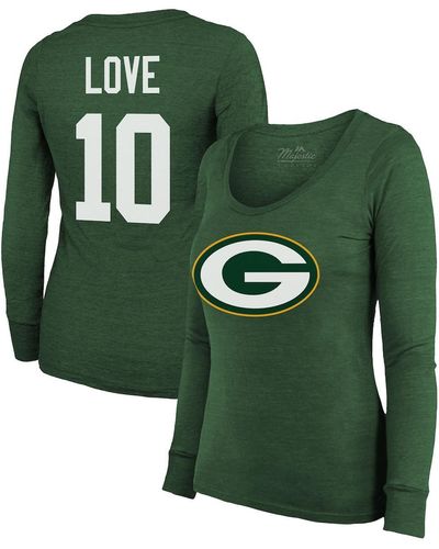 Majestic Threads Jordan Love Bay Packers Name And Number Long Sleeve Scoop Neck Tri-blend T-shirt - Green