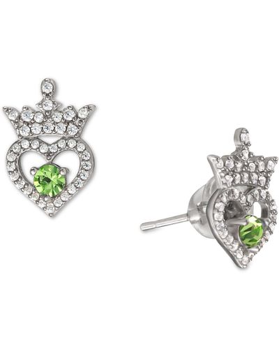 Disney Cubic Zirconia Princess Tiara Heart Stud Earrings - Metallic