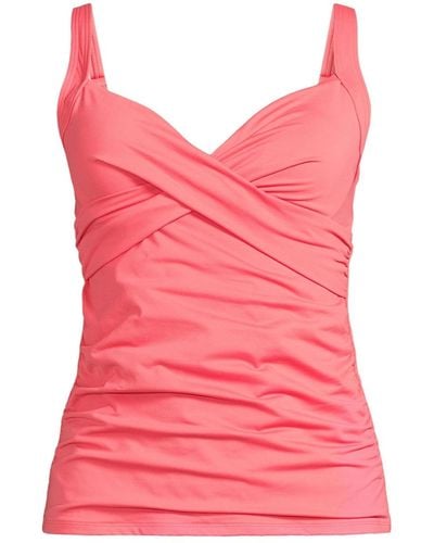 Lands' End Plus Size Chlorine Resistant V-neck Wrap Underwire Tankini Swimsuit Top Adjustable Straps - Pink