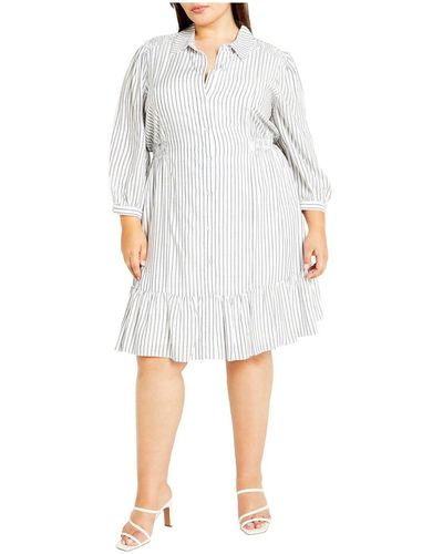 City Chic Plus Size Flynn Stripe Dress - White