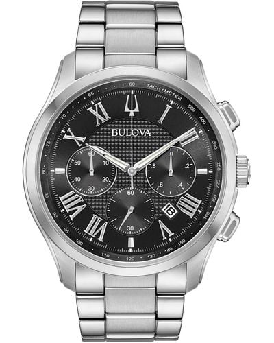 Bulova Chronograph Wilton Stainless Steel Bracelet Watch 46.5mm - Metallic