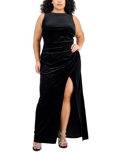 City Studios Trendy Plus Size Velvet Necklace-trim Open-back Gown - Black