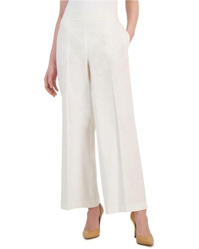 Nine West Linen-blend High-rise Pull-on Wide-leg Pants - White