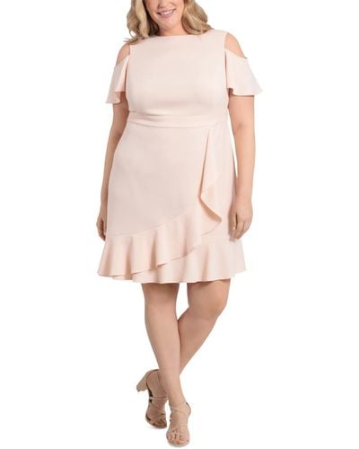 London Times Plus Size Cold-shoulder Flounce Fit & Flare Dress - Pink