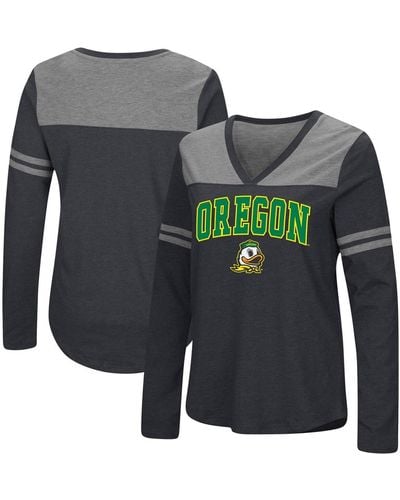 Colosseum Athletics Oregon Ducks Core Heritage Arch Logo V-neck Long Sleeve T-shirt - Green