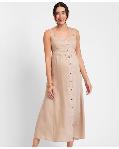 Seraphine Linen-blend Button-front Midi Dress - Natural