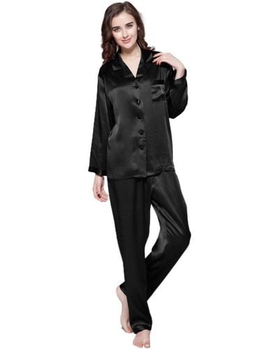 LILYSILK 22 Momme Full Length Silk Pajamas Set - Black