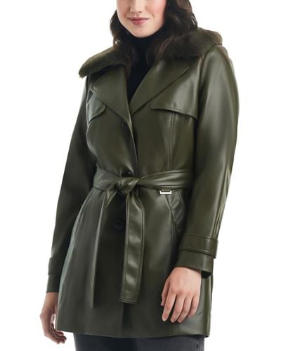 Vince Camuto Faux-leather Belted Trench Coat - Green