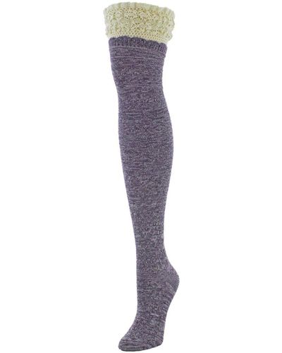 Memoi Warped Crochet Over The Knee Socks - Purple