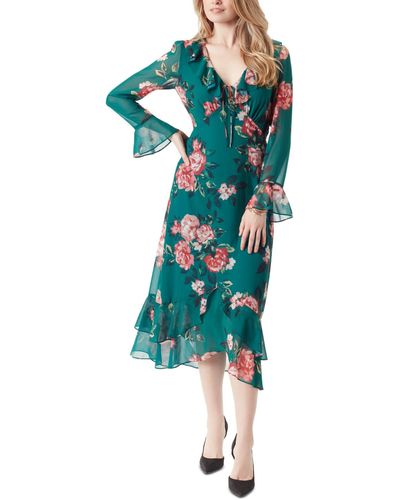 Jessica Simpson Lucille Ruffled Midi Dress - Green