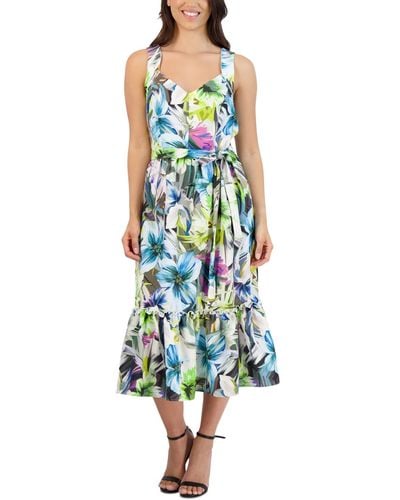 Donna Ricco Donna Rico Sweetheart-neck Belted Midi Dress - Blue