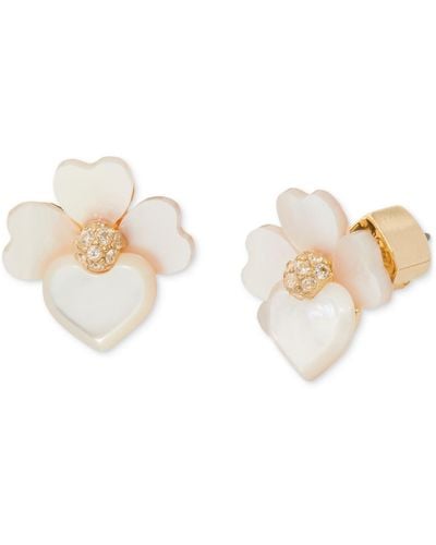 Kate Spade Gold-tone Pave & Mother-of-pearl Pansy Stud Earrings - White