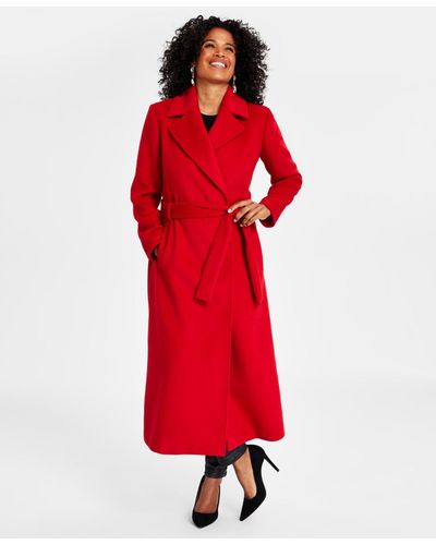 INC International Concepts Solid Belted Wool Coat - Red