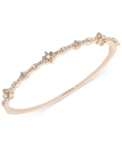 Marchesa Crystal & Imitation Pearl Flower Bangle Bracelet - Metallic