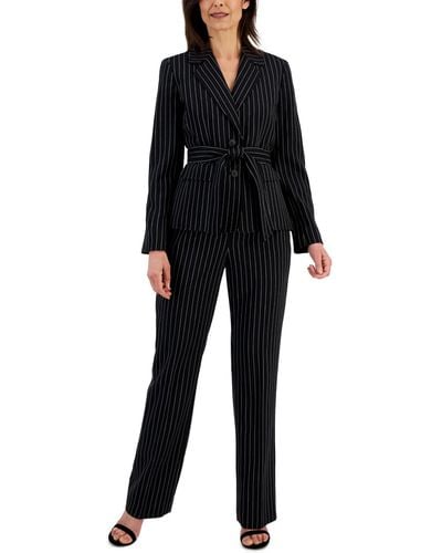 Le Suit Striped Belted Pantsuit - Black