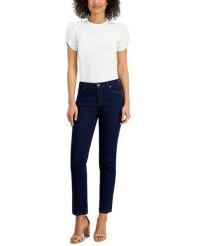 Anne Klein Puff Sleeve Top Straight Leg Jeans - Blue