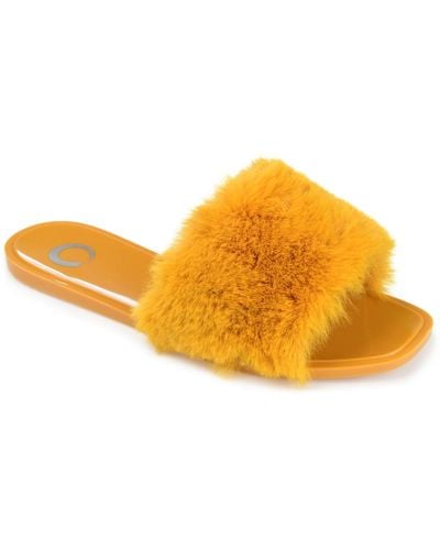 Journee Collection Dusk Faux Fur Band Slide Sandals - Yellow