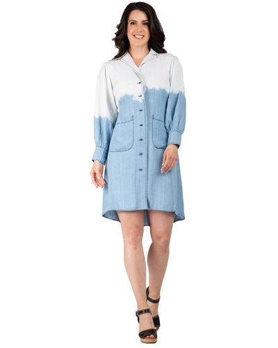 Standards & Practices Tie-dye Long Sleeves High-low Shirt Dress - Blue