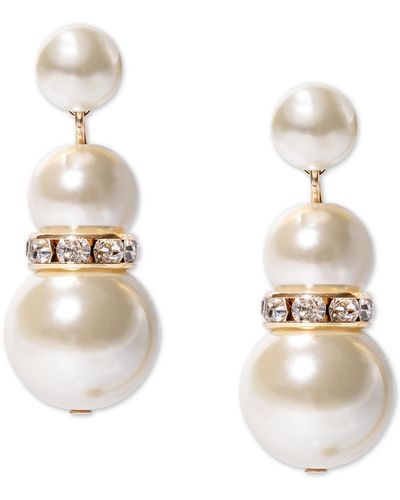 Charter Club Gold-tone Pave Rondelle Bead & Imitation Pearl Drop Earrings - White