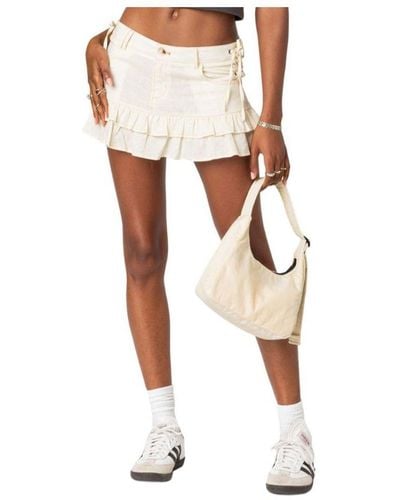 Edikted Dev Ruffle Linen Mini Skirt - White