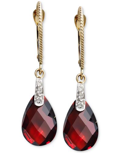 Macy's 14k Gold Earrings, Garnet (7-1/5 Ct. T.w.) And Diamond Accent Brio Drop - Red