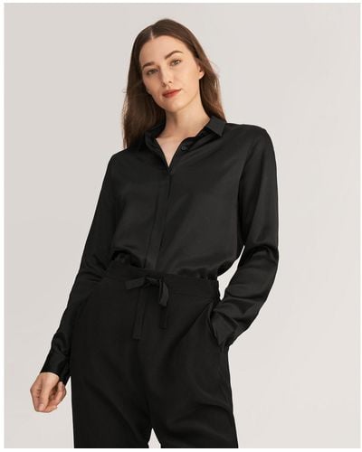 LILYSILK Basic Concealed Placket Silk Shirt - Black