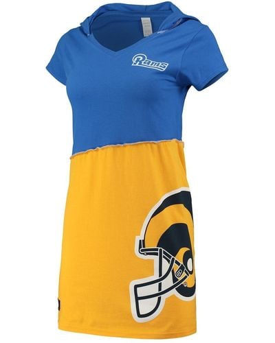 Refried Apparel Royal And Gold Los Angeles Rams Hooded Mini Dress - Blue